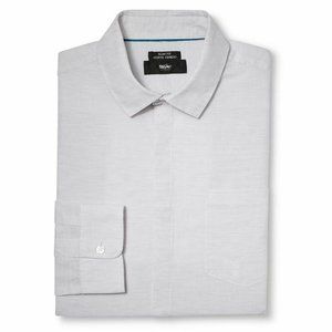 Men's Slim Fit White/Grey Linen Buttondown Shirt - Size: S